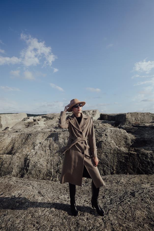 Mens Square Patterned Cashmere Coat CAMEL 3028