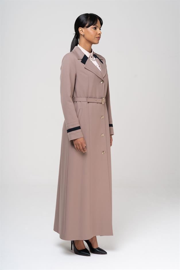 Erkek Yaka Punto ve Kemer Detaylı Astarlı Pardesü VİZON 6552