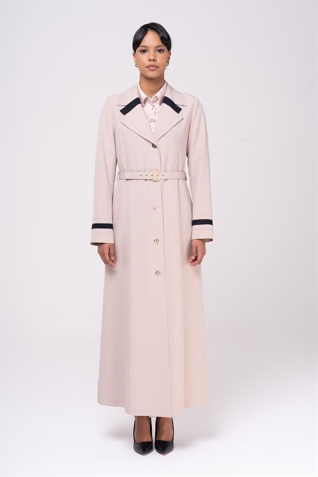 Erkek Yaka Punto ve Kemer Detaylı Astarlı Pardesü BEJ 6552