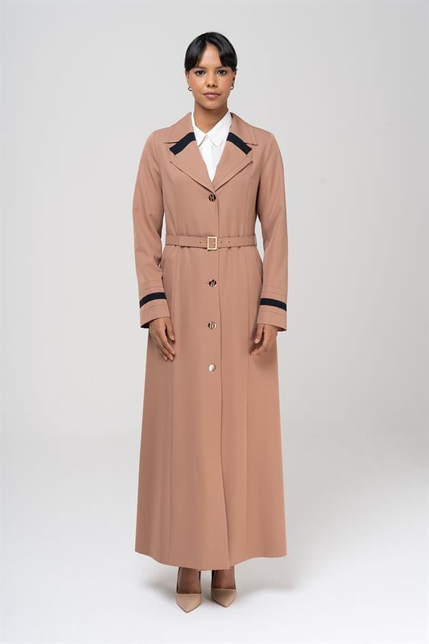 Erkek Yaka Punto ve Kemer Detaylı Astarlı Pardesü KAMEL 6552