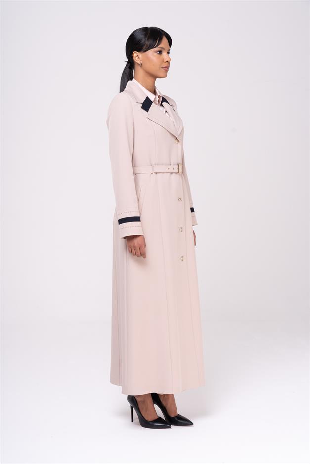 Erkek Yaka Punto ve Kemer Detaylı Astarlı Pardesü BEJ 6552