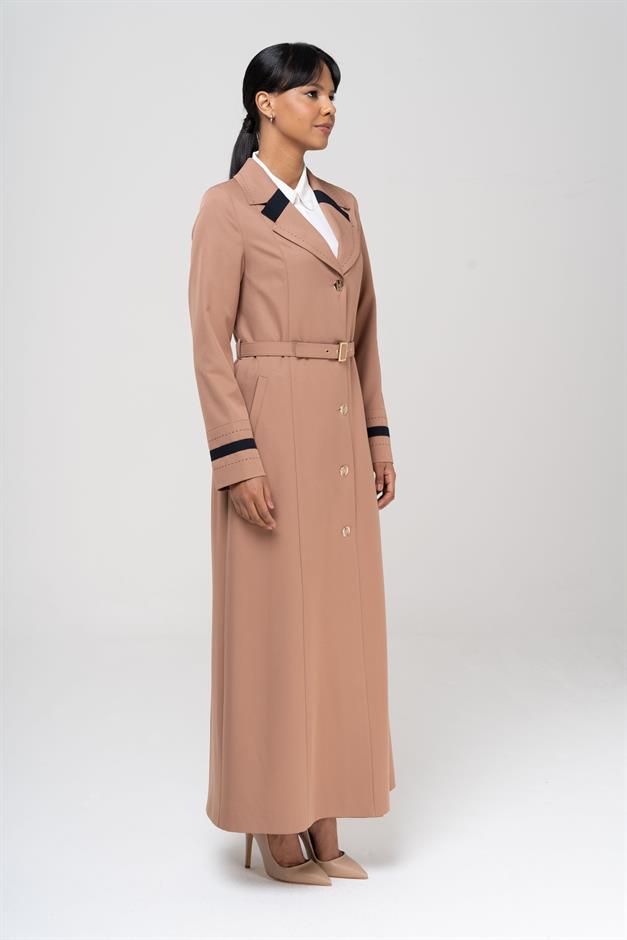 Erkek Yaka Punto ve Kemer Detaylı Astarlı Pardesü KAMEL 6552