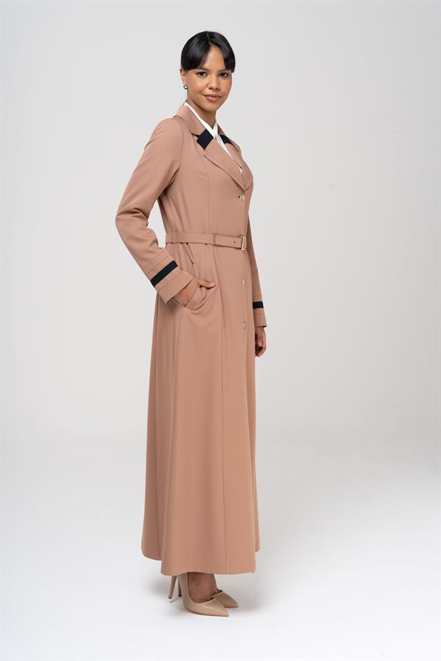 Erkek Yaka Punto ve Kemer Detaylı Astarlı Pardesü KAMEL 6552