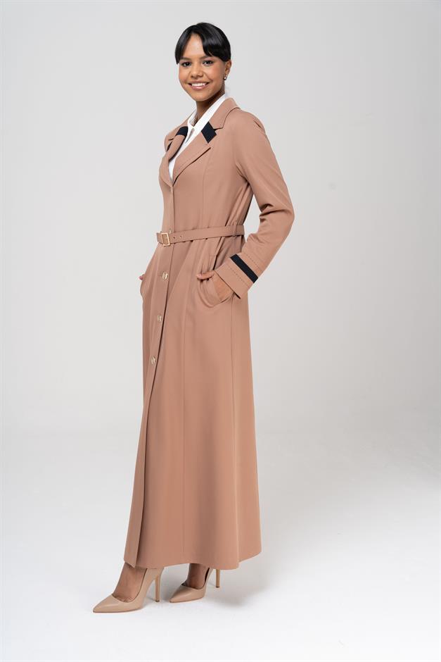 Erkek Yaka Punto ve Kemer Detaylı Astarlı Pardesü KAMEL 6552