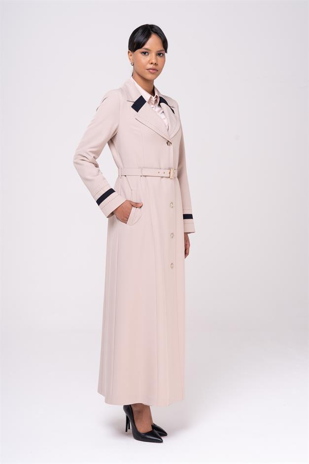 Erkek Yaka Punto ve Kemer Detaylı Astarlı Pardesü BEJ 6552