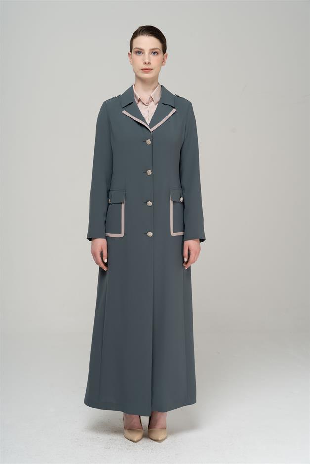 Erkek Yaka Torba Cepli Apolet ve Garni Detaylı Astarlı Pardesü HAKİ 6577