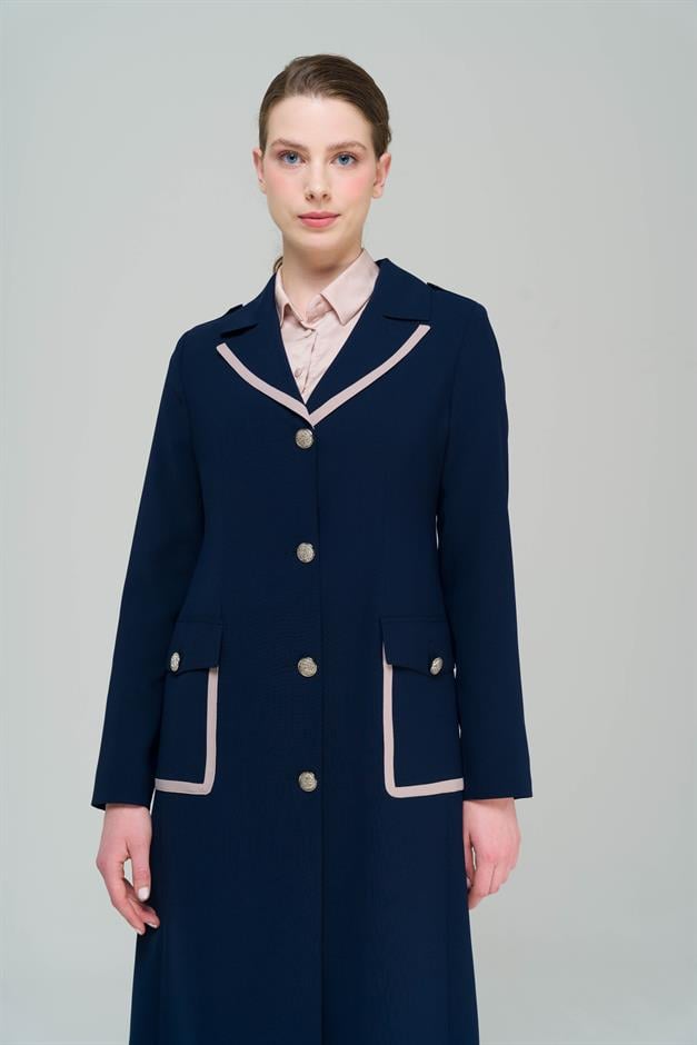 Erkek Yaka Torba Cepli Apolet ve Garni Detaylı Astarlı Pardesü LACİVERT 6577