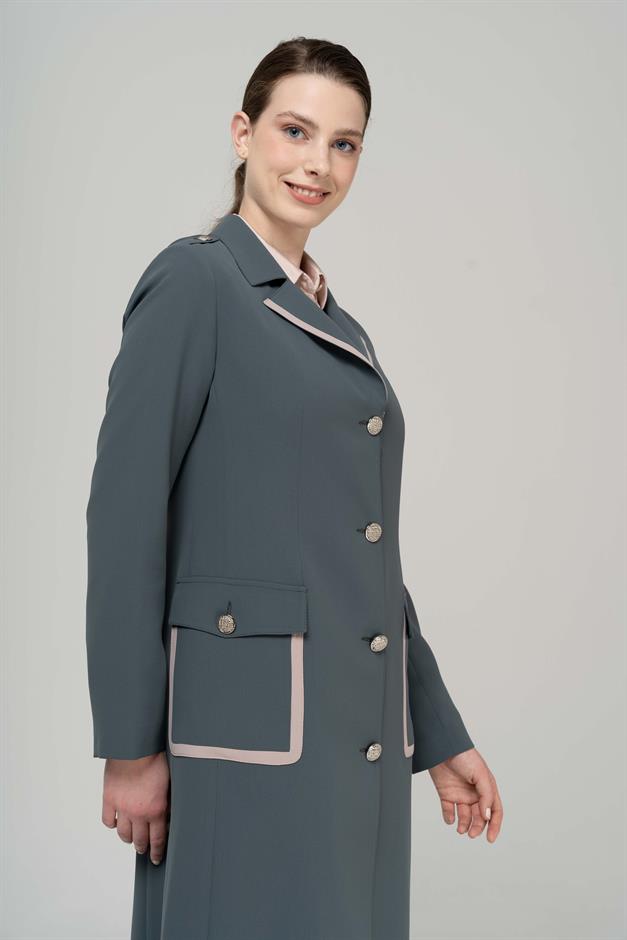 Erkek Yaka Torba Cepli Apolet ve Garni Detaylı Astarlı Pardesü HAKİ 6577