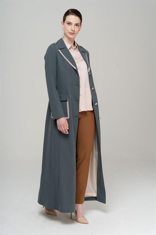 Erkek Yaka Torba Cepli Apolet ve Garni Detaylı Astarlı Pardesü HAKİ 6577