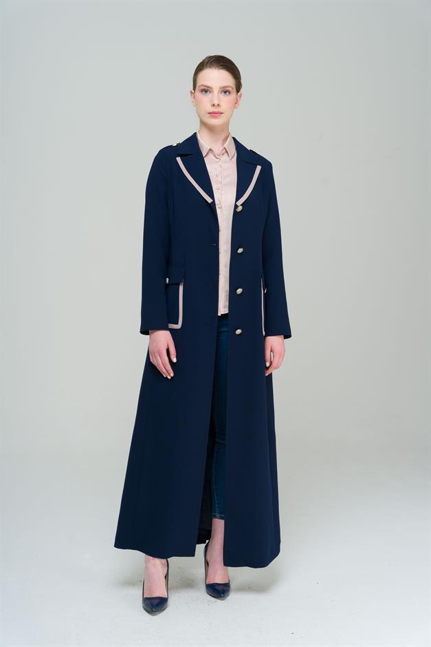 Erkek Yaka Torba Cepli Apolet ve Garni Detaylı Astarlı Pardesü LACİVERT 6577