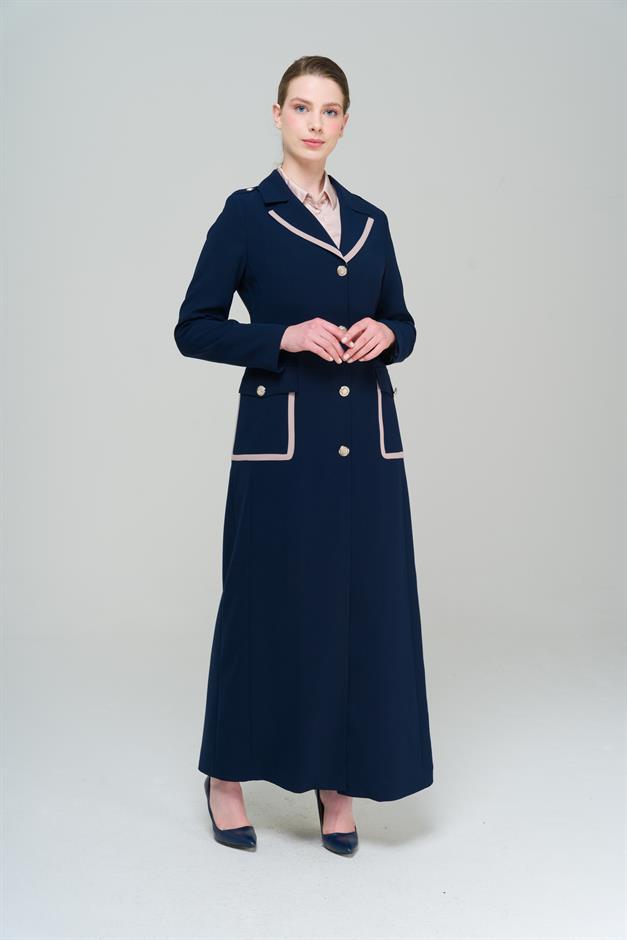 Erkek Yaka Torba Cepli Apolet ve Garni Detaylı Astarlı Pardesü LACİVERT 6577