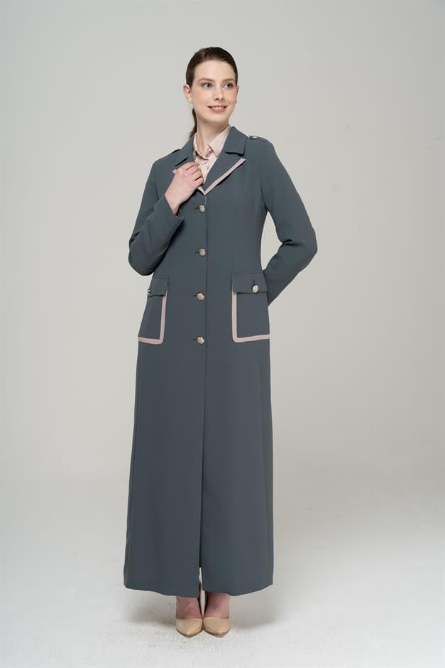 Erkek Yaka Torba Cepli Apolet ve Garni Detaylı Astarlı Pardesü HAKİ 6577