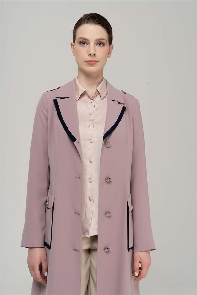 Erkek Yaka Torba Cepli Apolet ve Garni Detaylı Astarlı Pardesü PUDRA 6577