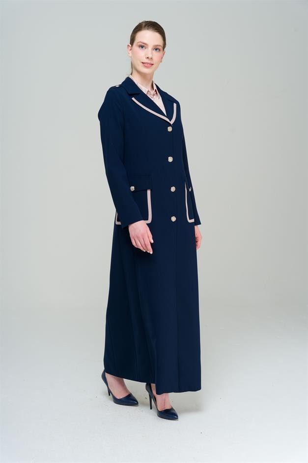 Erkek Yaka Torba Cepli Apolet ve Garni Detaylı Astarlı Pardesü LACİVERT 6577