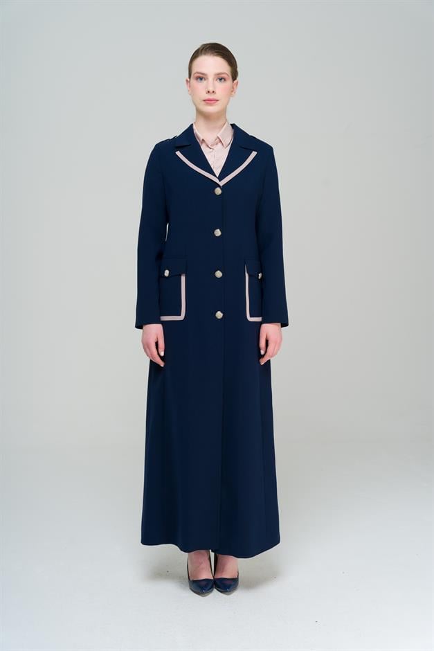 Erkek Yaka Torba Cepli Apolet ve Garni Detaylı Astarlı Pardesü LACİVERT 6577