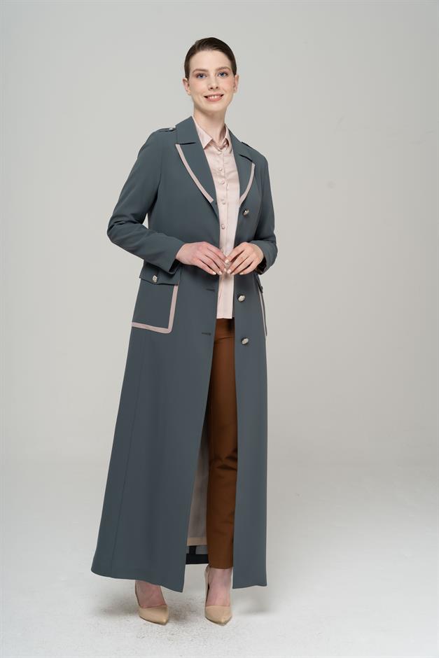 Erkek Yaka Torba Cepli Apolet ve Garni Detaylı Astarlı Pardesü HAKİ 6577