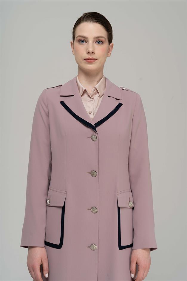 Erkek Yaka Torba Cepli Apolet ve Garni Detaylı Astarlı Pardesü PUDRA 6577