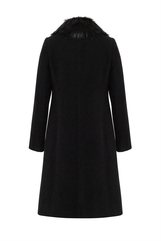 معطف فرو رجالي بياقة قابلة للإزالة أسود 3620-Y