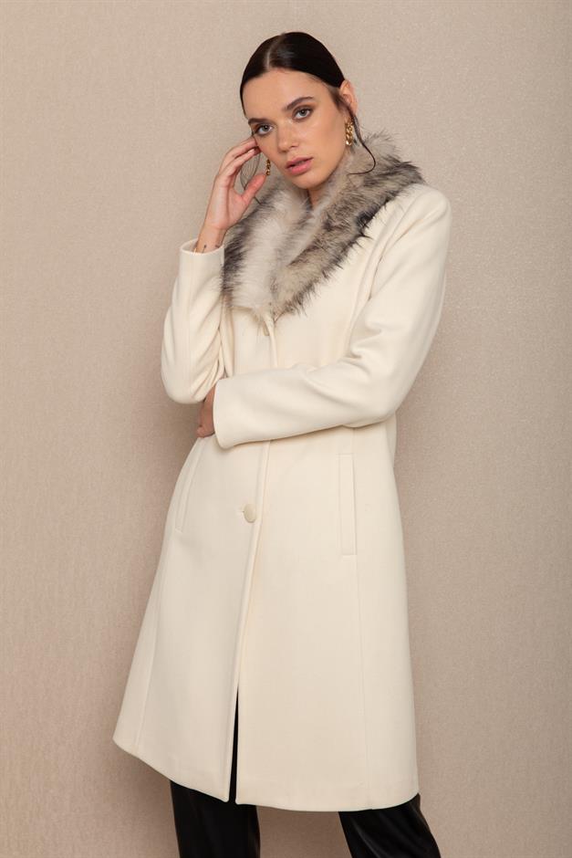 Mens Fur Coat with Removable Collar IVORY 3620-Y