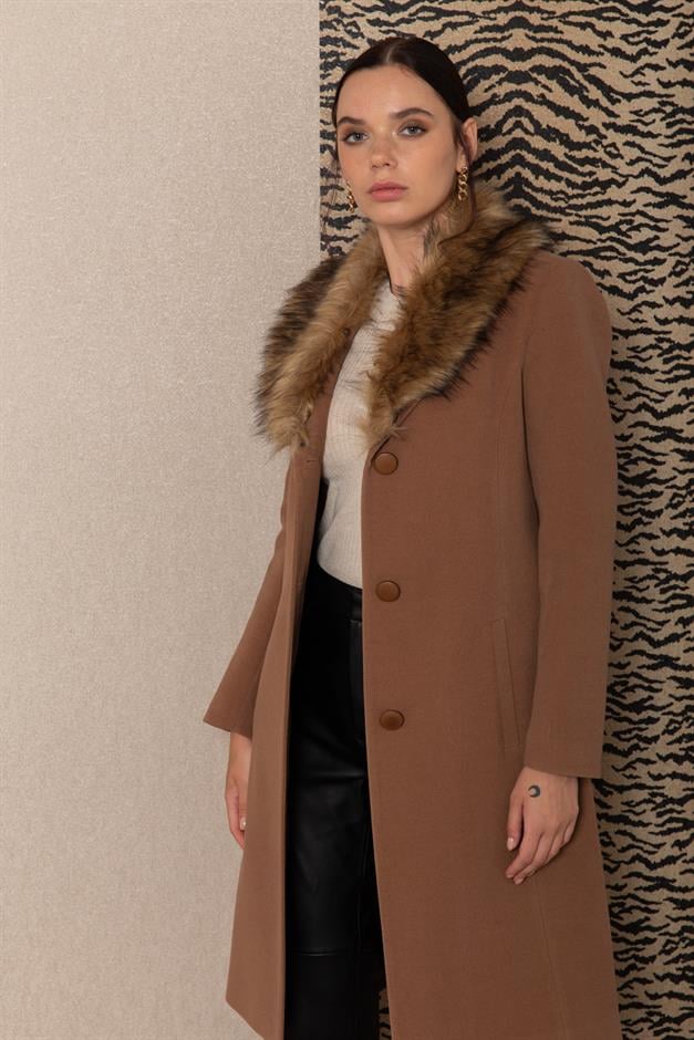 معطف فرو رجالي بياقة قابلة للإزالة التبغ 3620-Y