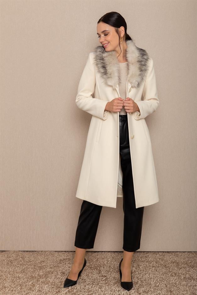 Mens Fur Coat with Removable Collar IVORY 3620-Y
