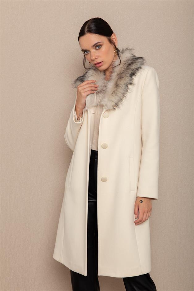 Mens Fur Coat with Removable Collar IVORY 3620-Y