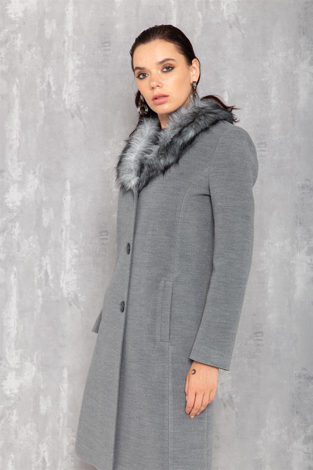 Mens Fur Coat with Removable Collar GREY 3620-Y