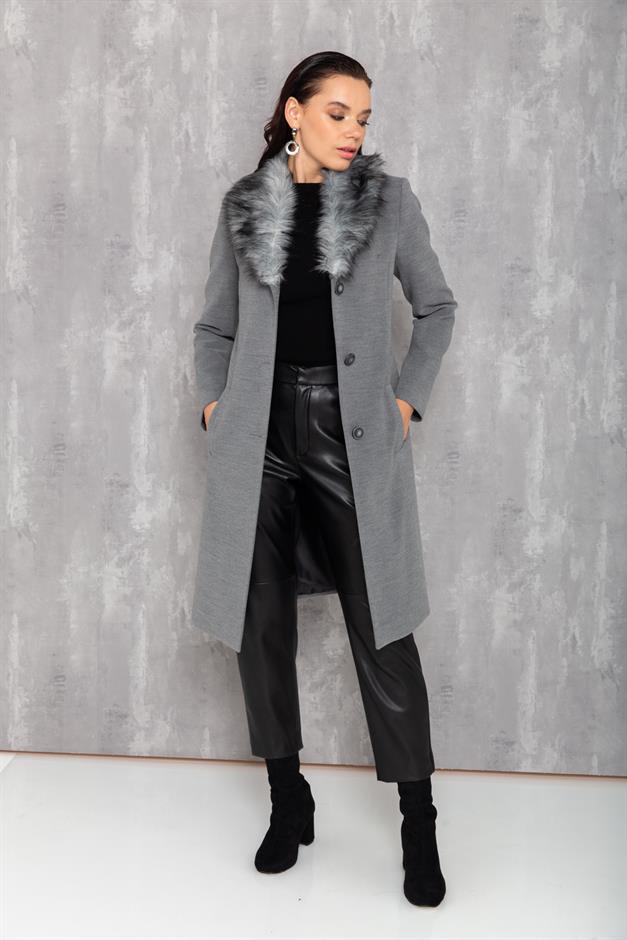 Mens Fur Coat with Removable Collar GREY 3620-Y