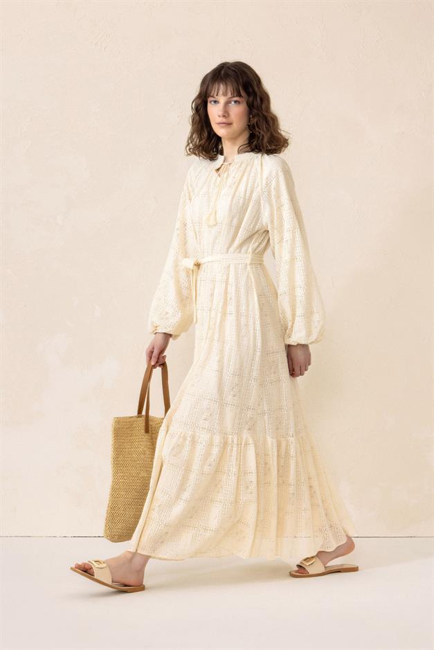 Guipure Dress with Flounce Skirt IVORY 9295-E