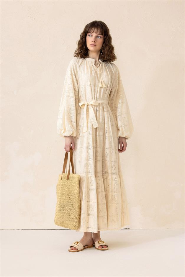 Guipure Dress with Flounce Skirt IVORY 9295-E