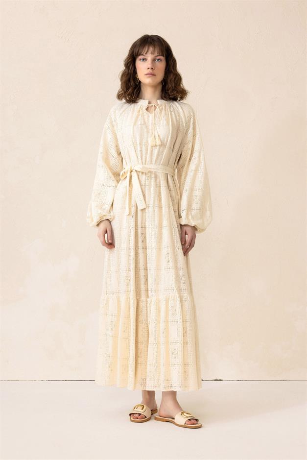 Guipure Dress with Flounce Skirt IVORY 9295-E