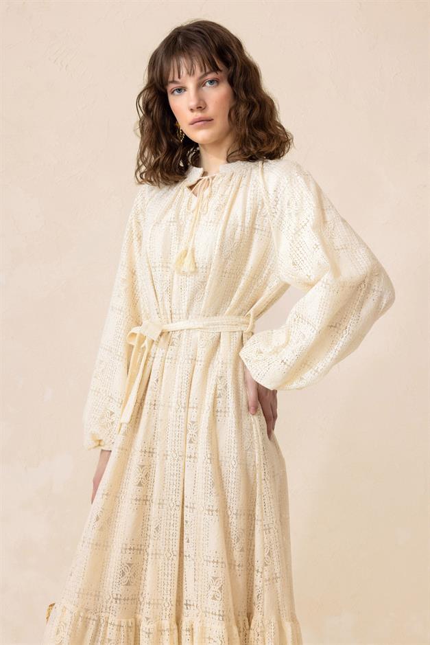 Guipure Dress with Flounce Skirt IVORY 9295-E