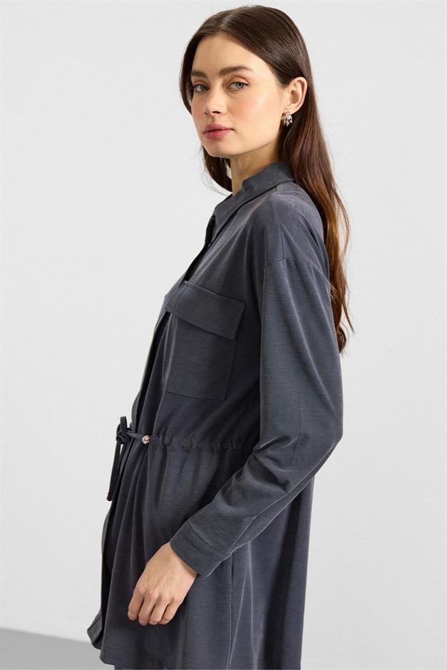 Fermuar Kapamalı Beli Büzgülü Premium Kumaş Sweat Pantolon Takım LACİVERT 9406-TK