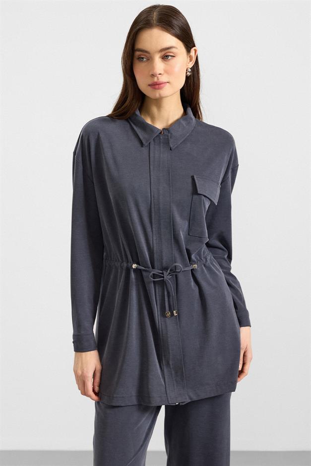 Fermuar Kapamalı Beli Büzgülü Premium Kumaş Sweat Pantolon Takım LACİVERT 9406-TK