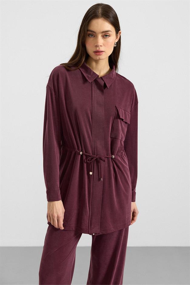 Fermuar Kapamalı Beli Büzgülü Premium Kumaş Sweat Pantolon Takım BORDO 9406-TK