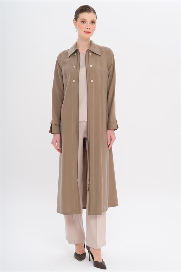 Unlined Modal Coat with Zipper Closure and Stitching Details A.COFFEE 6721