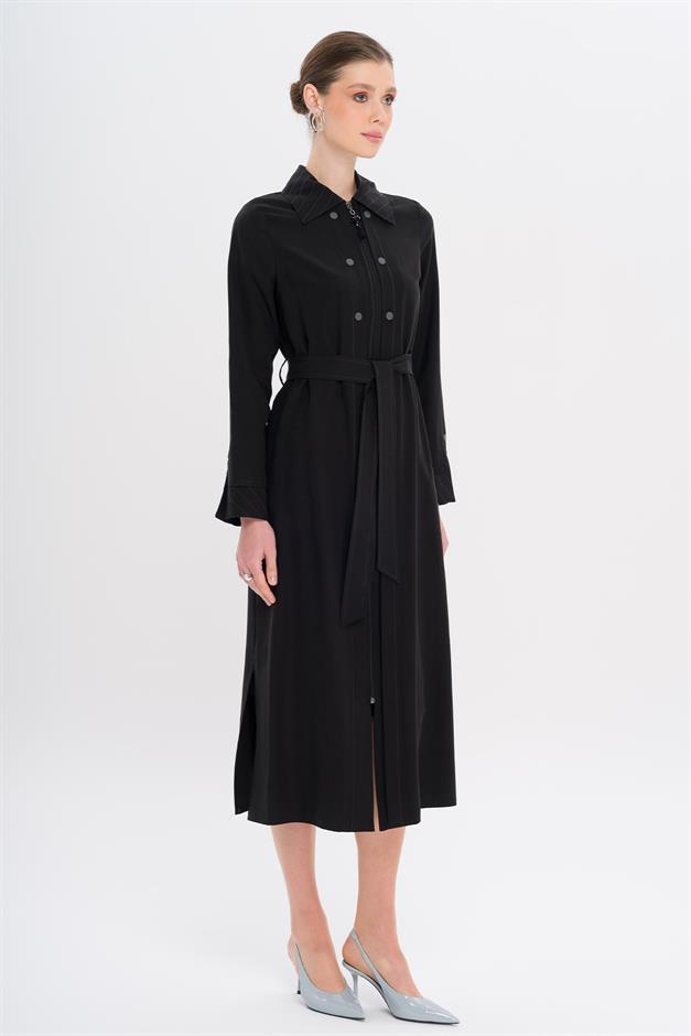 Unlined Modal Coat with Zipper Closure and Stitching Details BLACK 6721