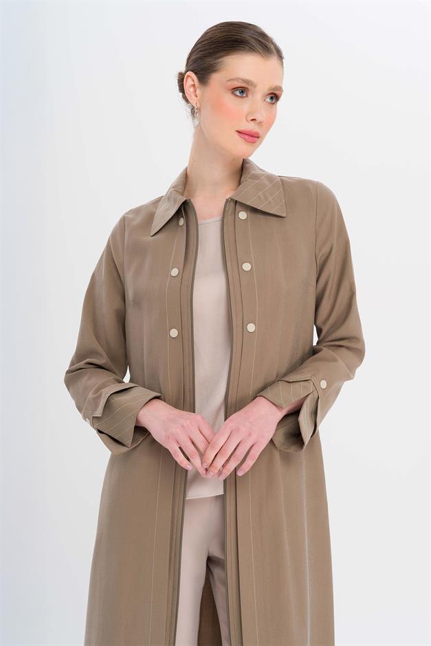 Unlined Modal Coat with Zipper Closure and Stitching Details A.COFFEE 6721