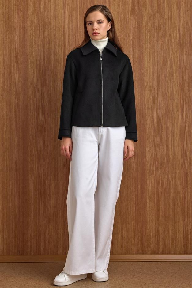 Fermuar Kapamalı Oversize Kısa Kaban SİYAH 3157