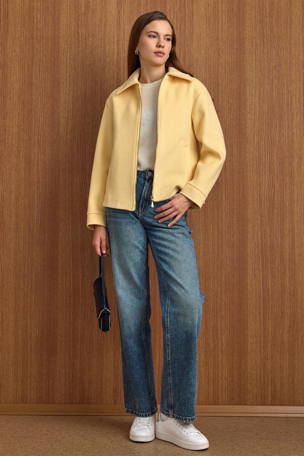 Fermuar Kapamalı Oversize Kısa Kaban SARI 3157