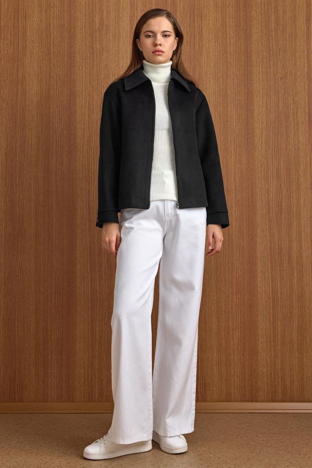 Fermuar Kapamalı Oversize Kısa Kaban SİYAH 3157