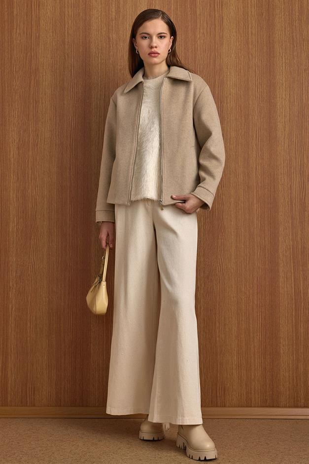 Fermuar Kapamalı Oversize Kısa Kaban TAŞ 3157