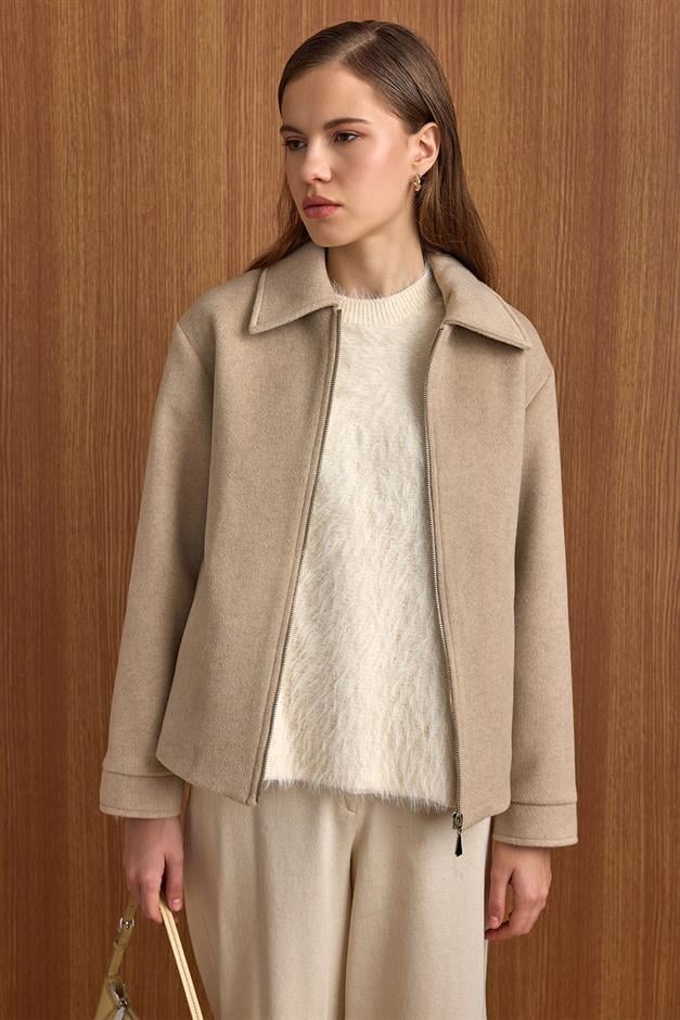 Fermuar Kapamalı Oversize Kısa Kaban TAŞ 3157