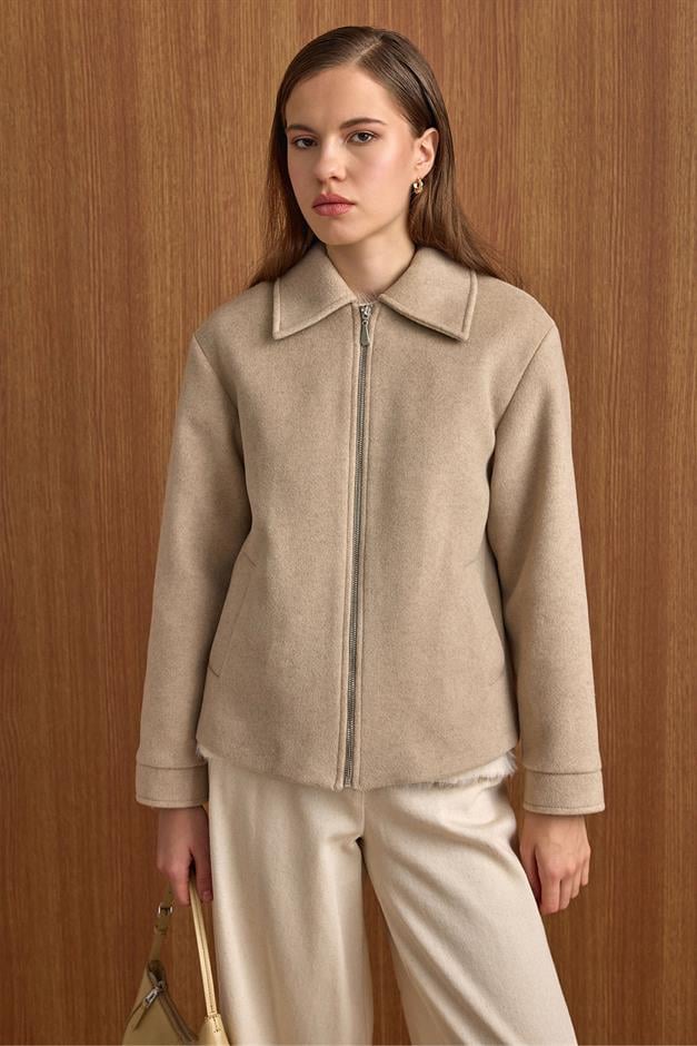 Fermuar Kapamalı Oversize Kısa Kaban TAŞ 3157