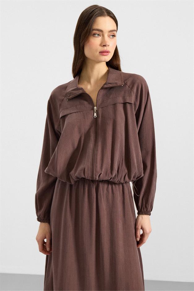 Fermuar Kapamalı Soft Kumaş Etek Ceket Takım KAHVE 9390-TK