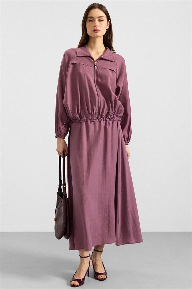 Fermuar Kapamalı Soft Kumaş Etek Ceket Takım GÜL KURUSU 9390-TK