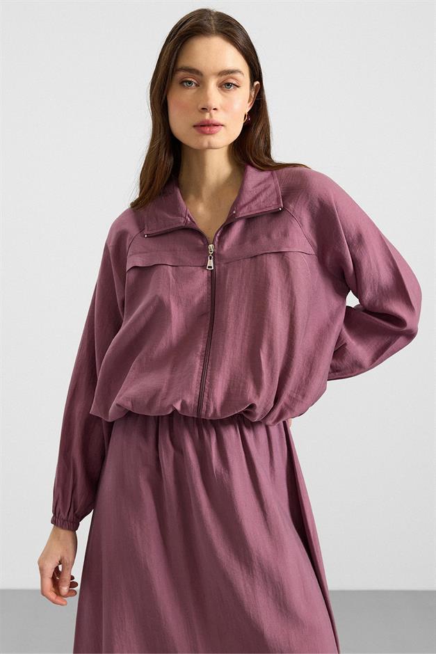 Fermuar Kapamalı Soft Kumaş Etek Ceket Takım GÜL KURUSU 9390-TK