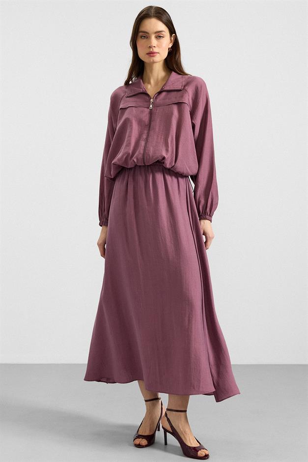 Fermuar Kapamalı Soft Kumaş Etek Ceket Takım GÜL KURUSU 9390-TK