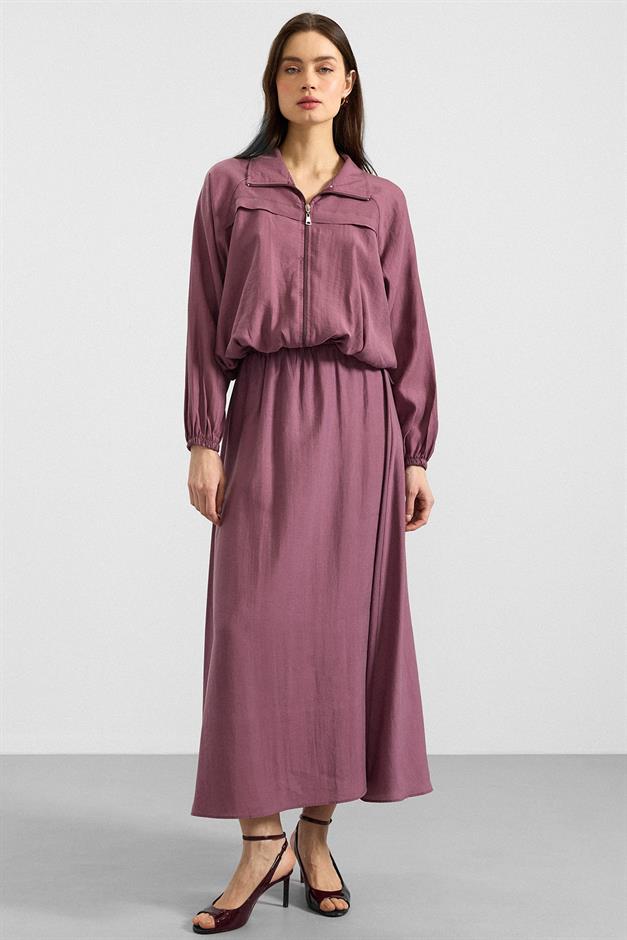 Fermuar Kapamalı Soft Kumaş Etek Ceket Takım GÜL KURUSU 9390-TK