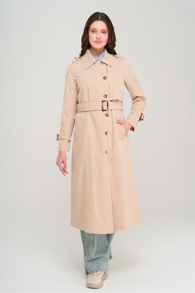 Unlined Trench Coat with Zipper and Epaulette Detail IVORY 6697